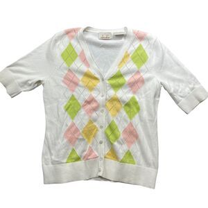 EP Pro‎ Medium Cardigan Short Sleeve Argile Print 100% Cotton White Pink Green